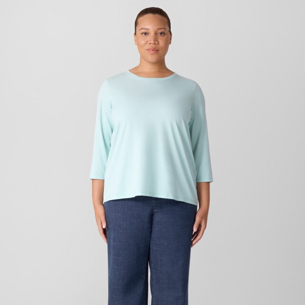 Eileen Fisher Round Neck 3/4 Sleeve 100% Cotton Ocean Blue Tee Shirt, Women’s XL - Picture 14 of 16